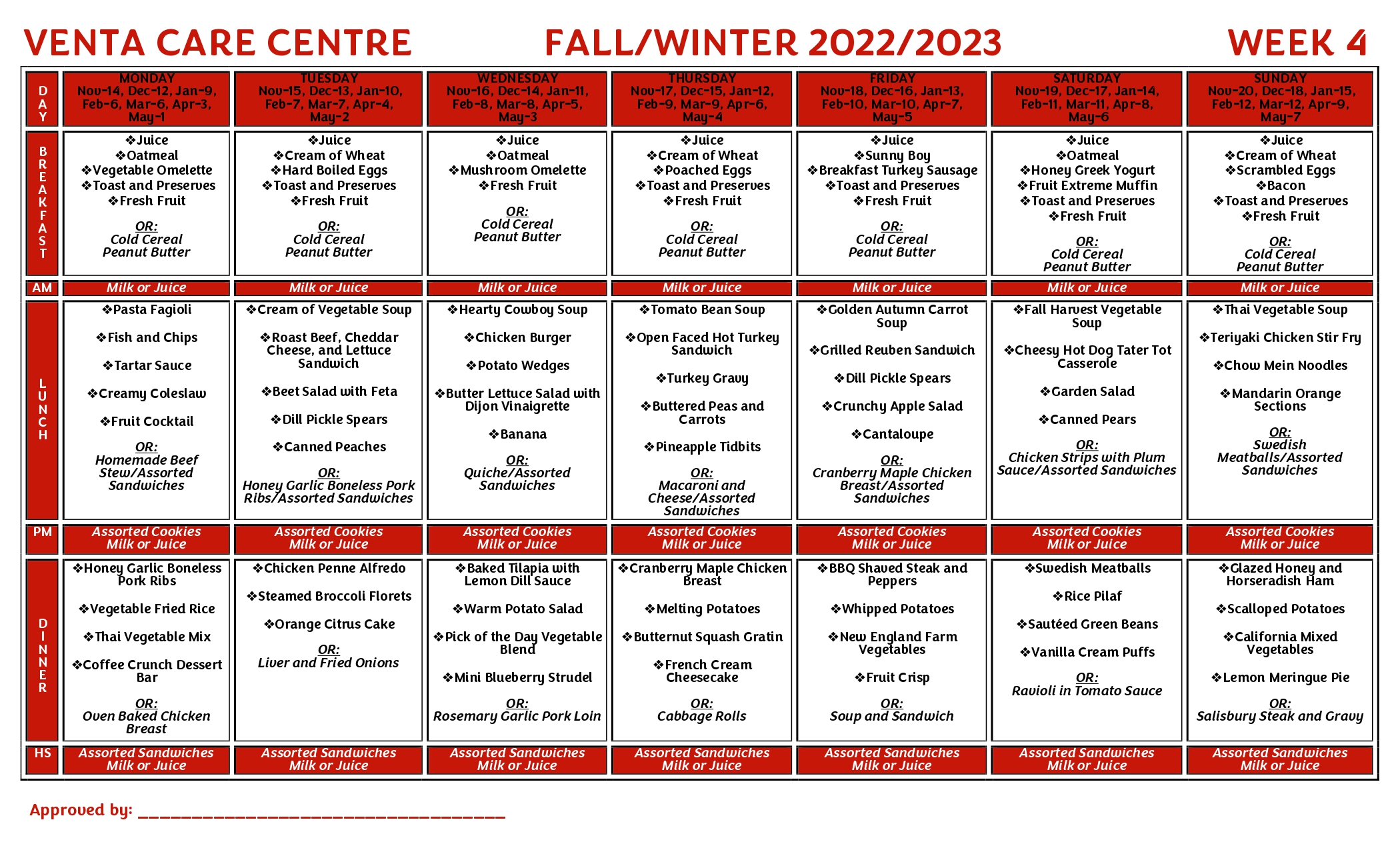 Meal Plan | Edmonton, AB | Venta Care Centre